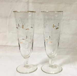 Vintage Cocktail Glas Pils Parfait Set 2 Fuß Blattgold Design Borte 8 in Bar - Bild 1 von 8