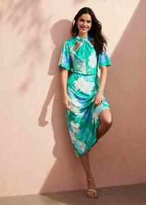 * BNWT Et Vous Green Midi Floral Cut Out Dress Holiday Cruise Party (ST142)