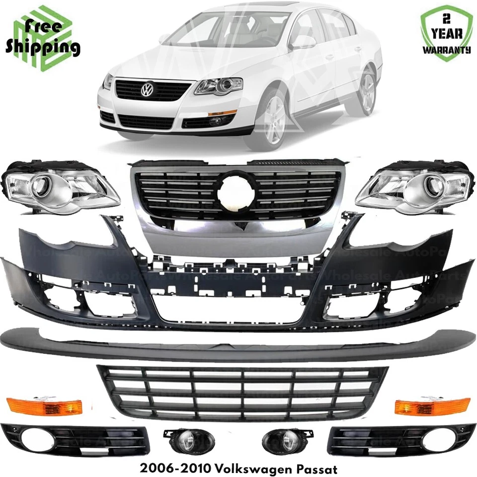 Front Bumper Cover & Headlight Assembly Kit For 2006-2010 Volkswagen Passat Foto 1 de 4