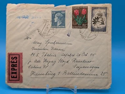 1955 Luxembourg Cover, 2F Stamp to M.S. Italia Passenger, 3x Cancels - Image 1 of 4