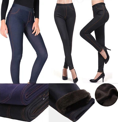 Womens Winter Thermal Jeans Fleece Lined Stretch Denim Leggings Warm Jeggings - Image 1 of 4
