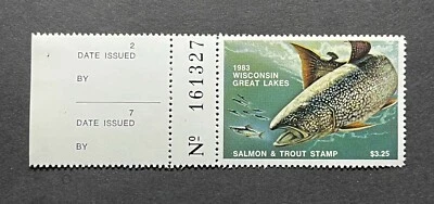 WTDstamps - 1983 WISCONSIN -State Great Lakes Trout & Salmon Stamp - Mint OG NH - Image 1 of 2