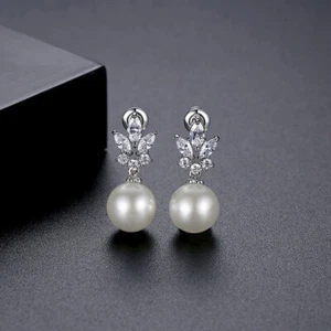 AAA Zirkon hochwertige Diamant Ohrringe Perle Brautmode vergoldet Schmuck - Bild 1 von 6