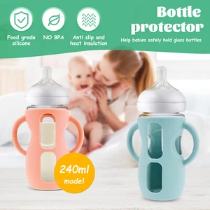 6Pcs Silicone Baby Bottle Sleeves with Handle 240 ml Glass Baby Bottle qrbAS - Picture 1 of 11
