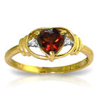 14K. SOLID GOLD RING WITH DIAMONDS & GARNET (Yellow Gold)