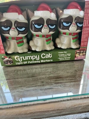 NEW / In Box/Christmas Grumpy Cat /Santa Hat/ Pathway Markers Lights /Battery - Image 1 of 4