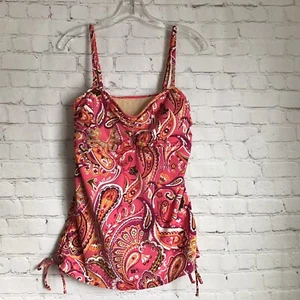 Lands End Womans Tankini Top size 12 Pink Paisley Side Ties Adjustable Straps - Picture 1 of 4