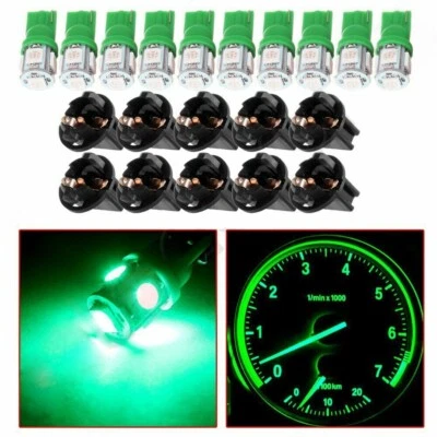 10x Green 194 LED Bulbs Instrument Panel Gauge Dash Light Sockets Kit Set - Image 1 of 2