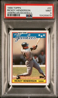 PSA 9 MINT 1988 TOPPS AMERICAN BASEBALL RICKEY HENDERSON #31 YANKEES 69879 B281 - Image 1 of 2