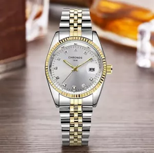 NEW! Stunning Rhinestone Slvr Dial Watch Gold & Silver Bracelet Sieko Movement - Picture 1 of 15