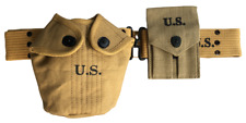 WWII M1936 Canvas Pistol Belt with Colt Pouch and Canteen Water Bottle Cover Set