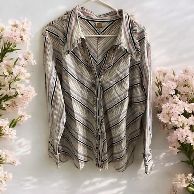 Camisa Nordstrom Encore Talla 2X Rayas Chevron Abotonada Ligera Azul Rosa Foto 1 de 4