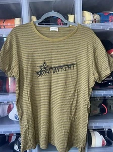 Authentic Saint Laurent Striped Logo Star Kaki Green Cotton T-shirt Size Medium - Picture 1 of 4