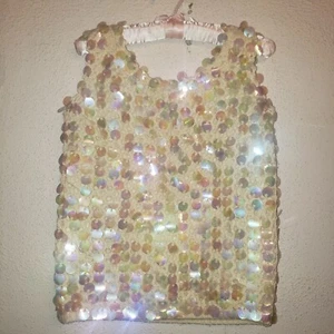 Roos Atkins Vintage Mod 70s Big Sequins 100% Wool Sweater Vest Tank Top M - Picture 1 of 9