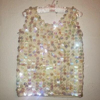 Roos Atkins Vintage Mod 70s Big Sequins 100% Wool Sweater Vest Tank Top M - Image 1 of 4