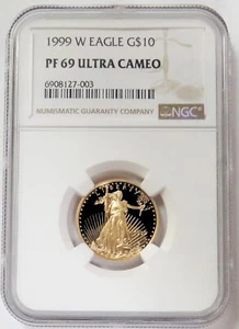 1999 W GOLD $10 PROOF AMERICAN EAGLE 1/4 OZ COIN NGC PF 69 UC - Picture 1 of 2