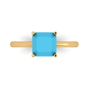 Anillo de compromiso solitario turquesa simulada corte Asscher de 2 quilates, oro amarillo de 14 quilates - Imagen 1 de 11