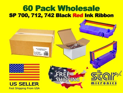 60 PACK - STAR SP-700 BLACK / RED Ribbon Ink RC700BR, SP700, 712, 742 Low Price - Image 1 of 4