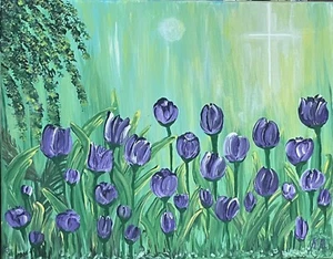 Christian Art Painting The Cross God's Love Tulips OOAK 11x14" Canvas Acrylic - Picture 1 of 5