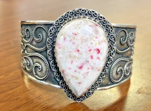 Brazalete vintage de plata de ley 925 y piedras preciosas de cinabrio - Imagen 1 de 7