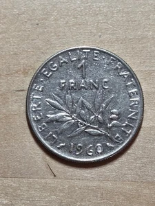 France 1 Franc coin, 1960. KM# 925.1, Nickel. The Sower, emblem of the Republic. - Picture 1 of 4