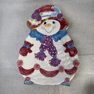 Bella Casa by Ganz Ceramic Snowman Serving Plate Snowwoman - Picture 1 of 9