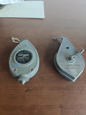 Lot Of 2 Vintage Line Chalk Line Reel Blue Irwin & Craftsman 100 Ft. Plumb Bob - Image 1 of 4