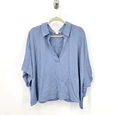 Athleta Women Size 1X Shirt Polo Short Sleeve Top Westwood Sweatshirt Tee Blue - Image 1 of 4