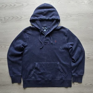 Vintage Polo Ralph Lauren Navy Thermal Hoodie Henley Sweatshirt Mens Large Navy - Picture 1 of 6