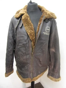 VINTAGE JEEP USA B-3 SHEEPSKIN LEATHER FLYING MOTORCYCLE JACKET SIZE L, - Picture 1 of 21