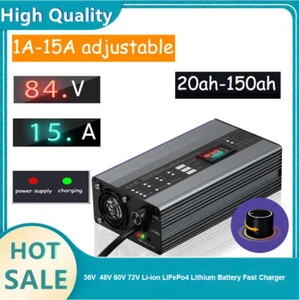 Battery Charger 36V 48V 60V 72V Li-ion LiPo LiFePo4 Lithium Adjustable 1-15A HAU - Picture 1 of 20