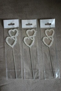 (3) NEW Crystal Rhinestone Double Heart Cake Topper Wedding Party Decorations - Picture 1 of 4