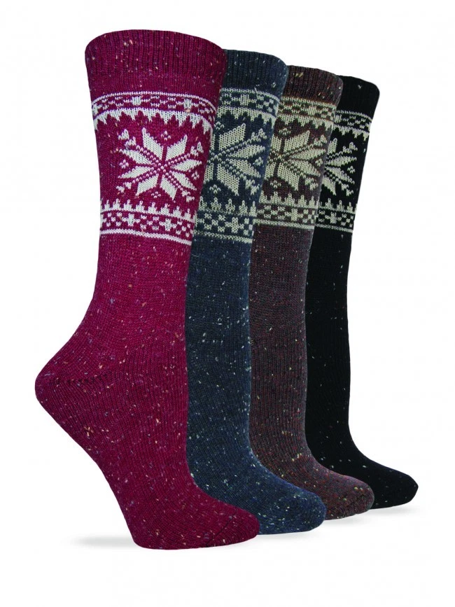 Calcetines Copo de Nieve para Damas - Peso Pesado Crew Copos de Nieve Negros Hechos en EE. UU. Foto 1 de 1