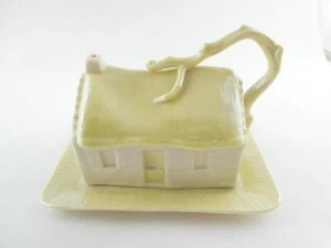 Belleek Pottery Ireland Cottage Cheese Dishes Figural House with Tree 6th Mark - Picture 1 of 13