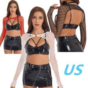 Womens Sheer Mesh Long Sleeve Cover Ups Shirt Armsleeve Open Front Crop Tops - Picture 1 of 38