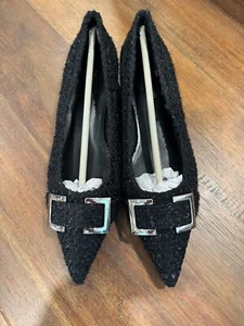 C.Paravano Women's Sz 8.5 US black Flats fuzzy Pointed Toe Ballet NIB shoes - Picture 1 of 12