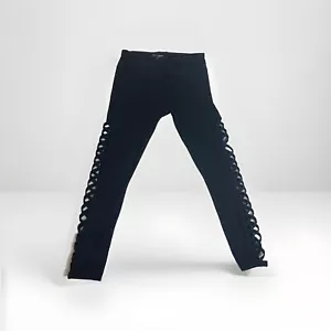 Betsey Johnson Performance Size M Leggings Cotton/Spandex Black Lattice Side - Picture 1 of 6