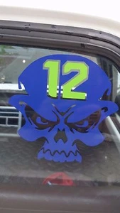 Seahawks Skull 12 sticker/decal 4x4 Green 12 Blue skull NEW NICE - Picture 1 of 2