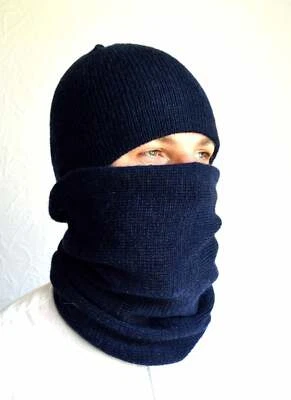 Cachemira hecha a mano - mohair esponjoso sombrero para hombre y bufanda snood Foto 1 de 4