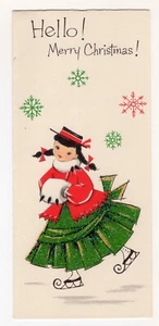 Vintage Hello! Ice Skating Skater Girl Cleveland Ohio Christmas Card Unused - Picture 1 of 3