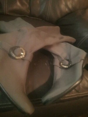 Bellini Vintage Strech Gris Cuero Botas Hasta el Muslo Con Acento de Hebilla Foto 1 de 4