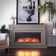 Ameriwood Home Elmcroft Wide Mantel w/ Linear Electric Fireplace in Rustic Gray