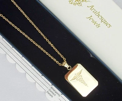 MEDI SAFE BY ARABESQUES JEWELS HERREN GROBE SOS HALSKETTE/MEDIZINISCHER ALARM/NOTFALL/EDELSTAHL TALISMAN/GOLD
