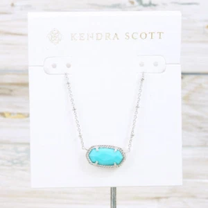 NWT Kendra Scott Elisa Satellite Turquoise Magnesite Necklace Silver Tone - Picture 1 of 6
