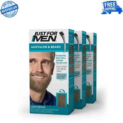 Colorante de bigote y barba Just For Men para cabello gris, M-25 marrón claro, paquete de 3 Foto 1 de 4