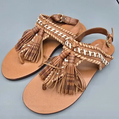 Sandálias casuais Vince Camuto Rebeka couro tecido borla biqueira aberta (5M) - Imagem 1 de 4