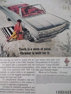 Chrysler Print Ad Original Rare Vtg 1960s Newport Convertible Pretty Girl Beach - Picture 1 of 10