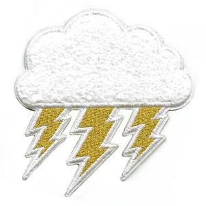Enchanted Chenille Lightning Cloud Patch Mother Nature Embroidered Iron On - Picture 1 of 2
