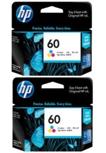 2 HP Genuine 60 Color CC643WA Colour 2 Pack 60C Inks D5560 F2410 F2480 F4280 * - Picture 1 of 1