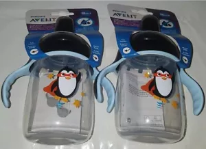 2x AVENT Sip No Drip Cup - Black With Penguin - 340ml (18m+) Leak Proof Bottle - Picture 1 of 6